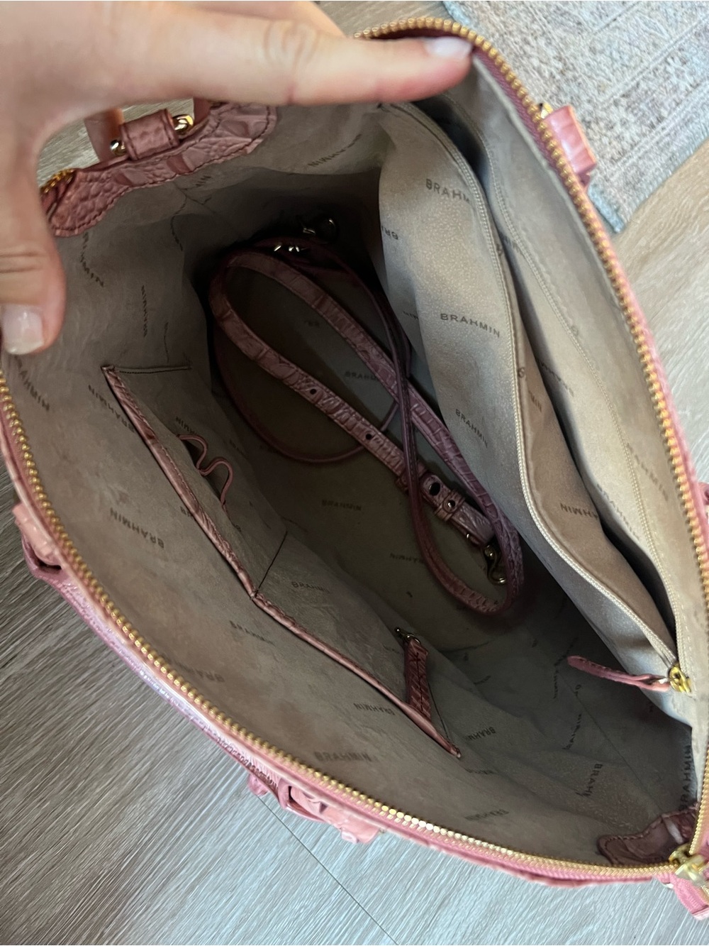 Brahmin Pink Croc-Embossed Dome Satchel - Picture 3 of 6